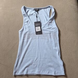 True Religion Light Blue Ribbed Racerback Tank with Logo